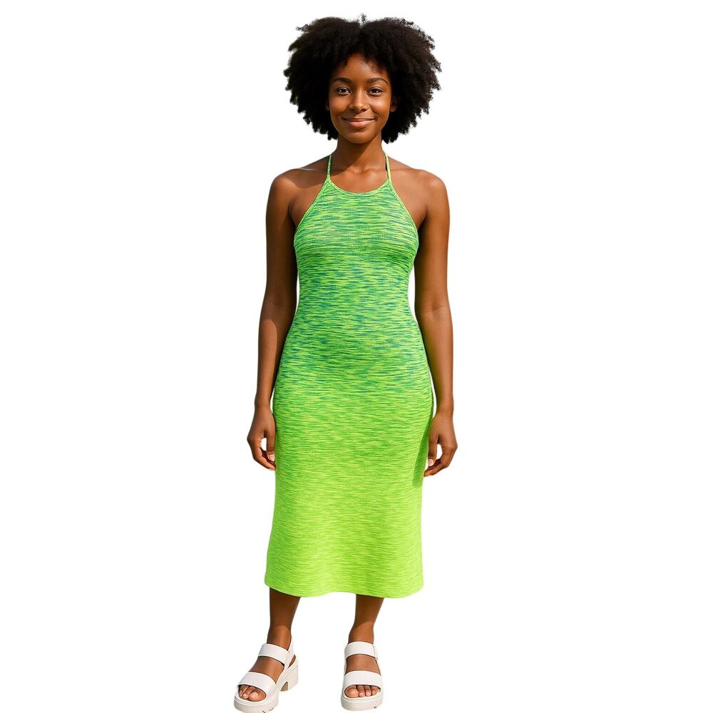 Future Collective x Alani Noelle Green Halter Knit Maxi Dress Size Medium funky